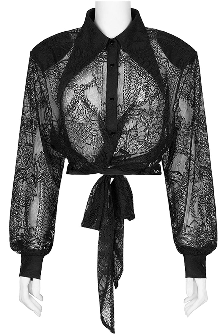 Women's Gothic Shirt with Embroidery and Lace, Long-Sleeve Print Top
