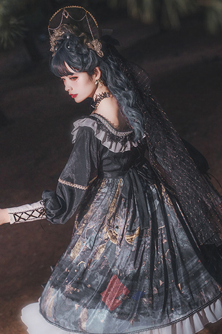 Misty Noir Lolita Gown with Extended Sleeves