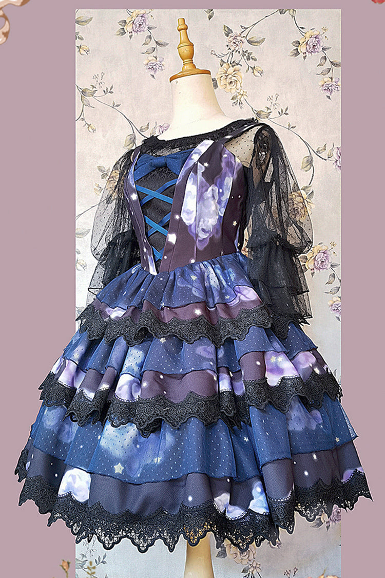 Azure Triple Cloud Print Ruffled Lace Sweet Lolita Dress