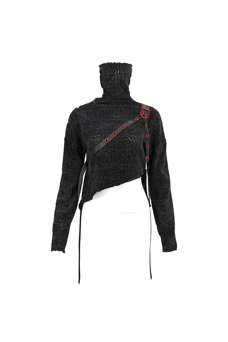 Studded Turtleneck Punk Sweater with Grommets