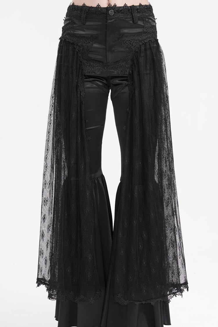 Women's Gothic Pants with Crochet Lace and Mesh Fabric