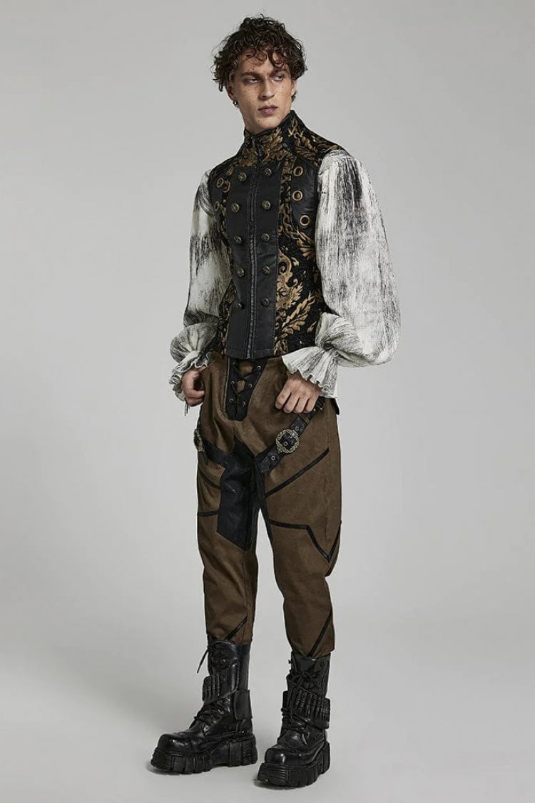 Gothic Men's Vest with Jacquard Print and Metal Ring Accents - Two Hues