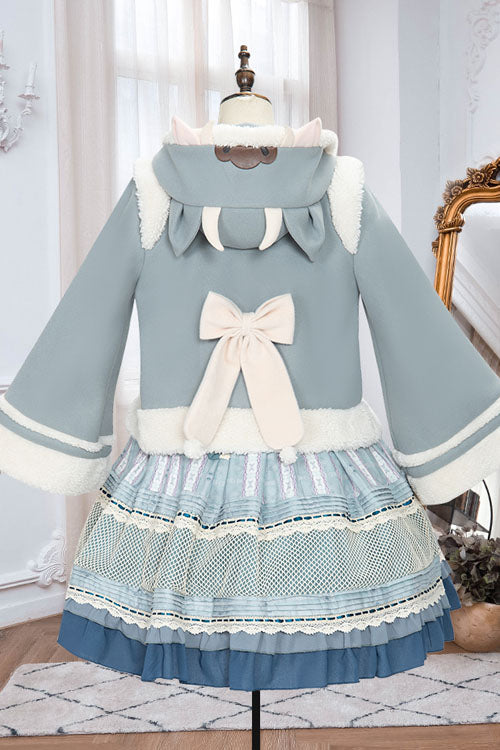 Sweet Lolita Cape Coat with Autumn Winter Double Collar, Bowknot, Single Breasted