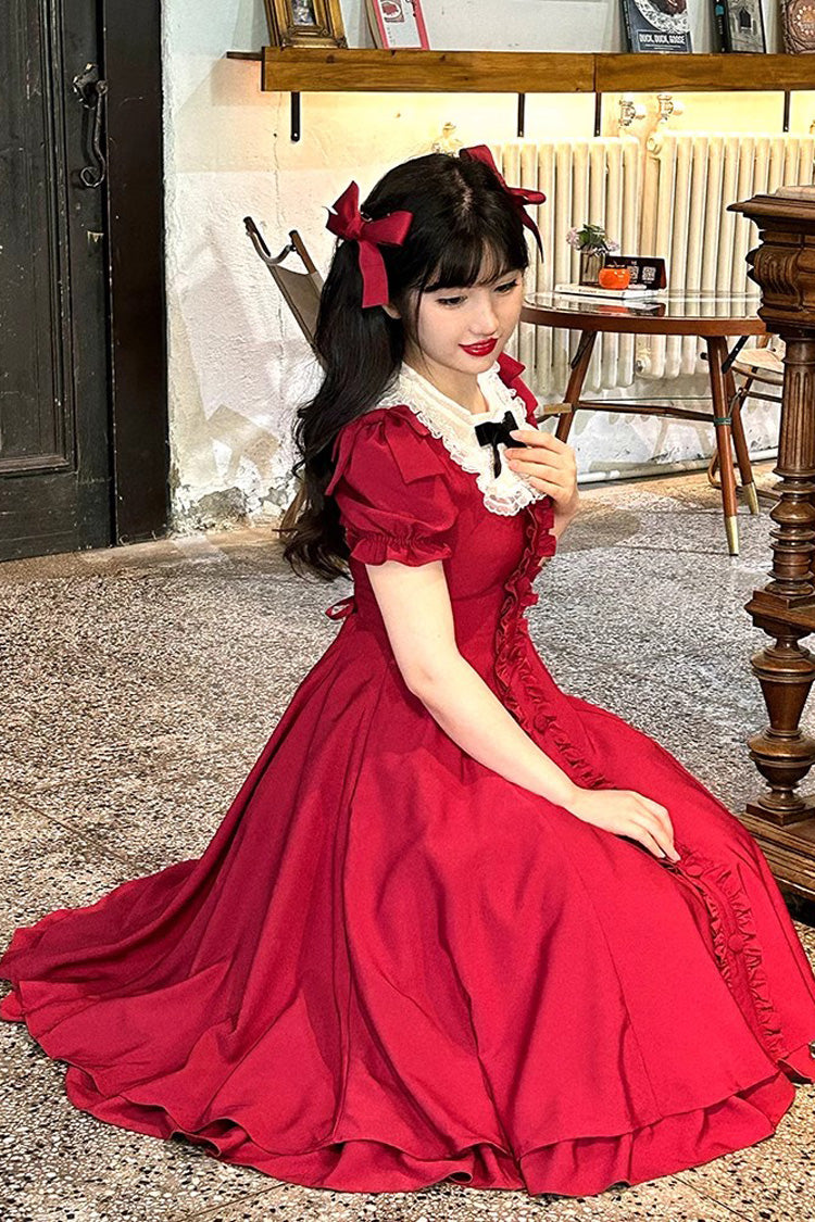 Burgundy Bow Sleeve Sweet Lolita Dress Plus Size