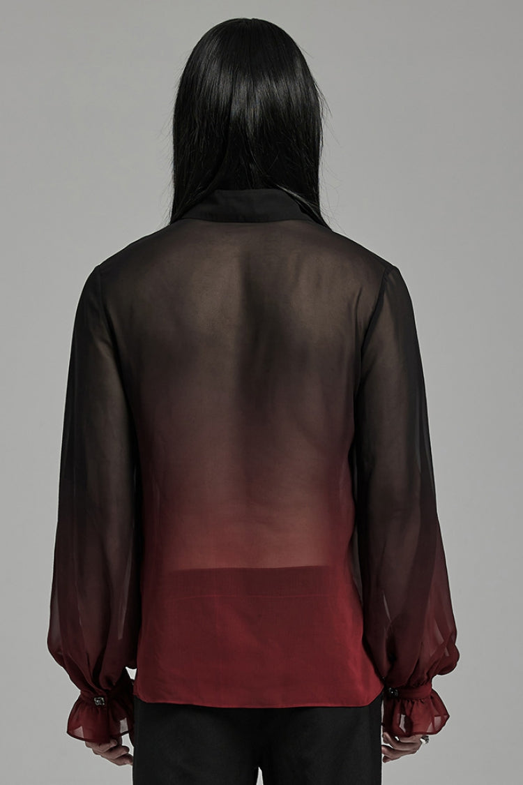 Crimson Noir Sheer Gradient Long-Sleeve Men's Gothic Blouse