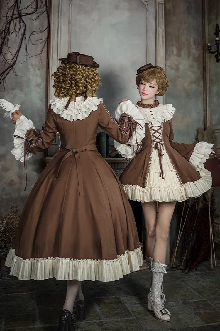 Sweet Lolita Dress Set with Trumpet Sleeves and Bowknot Lace-Up