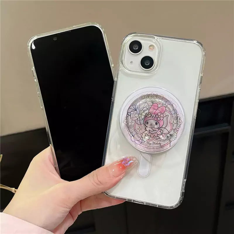 Cute Socket Cute Characters Stained Glass Pattern Glitter Magsafe Pop Socket ...