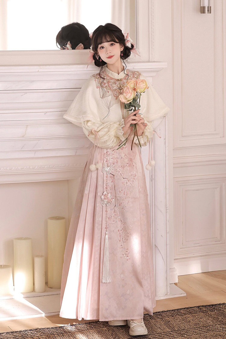 Falling Cherry Blossoms High-Waist Jacquard Print Hanfu Dress Set