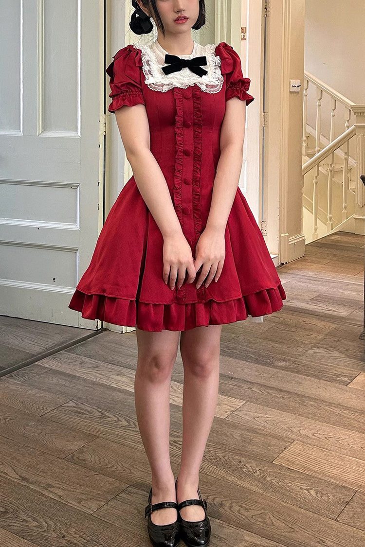 Wine Bow Short-Sleeve Sweet Lolita Dress Plus Size