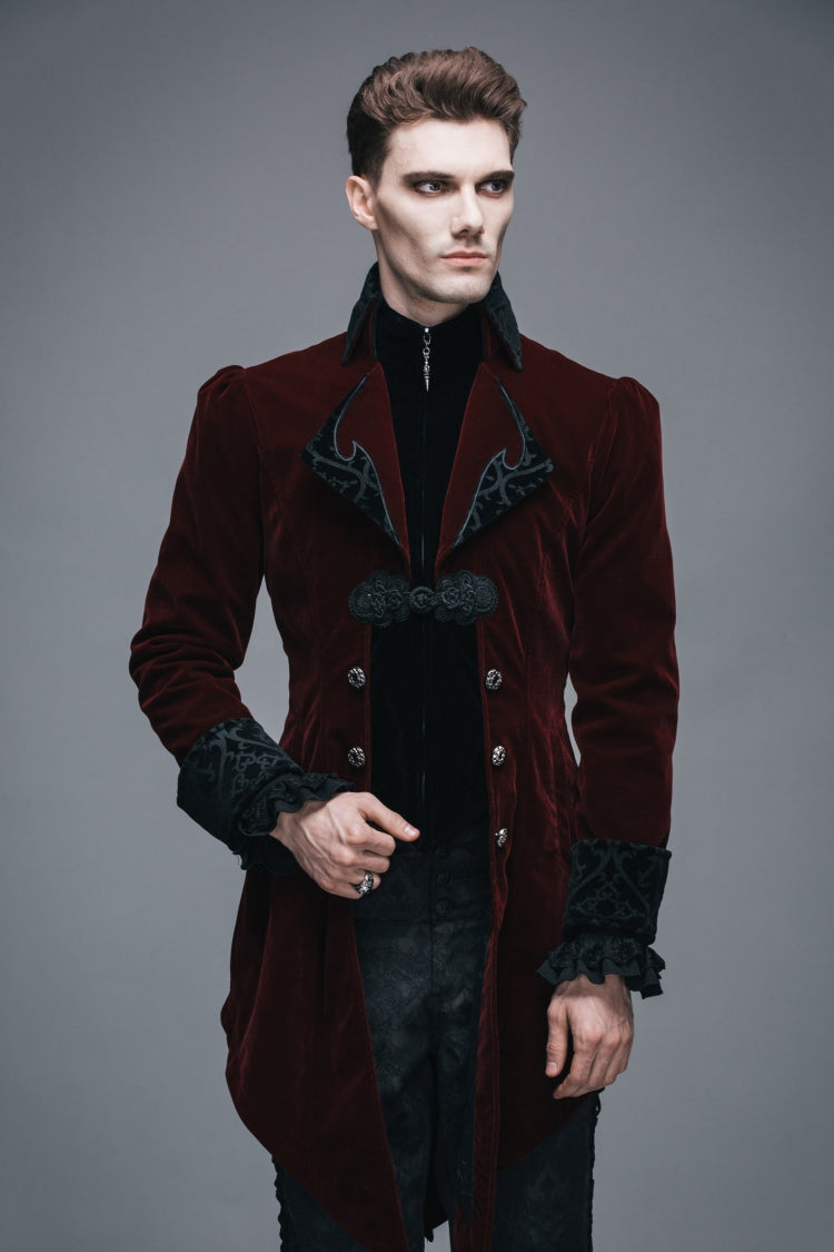 Crimson Formal Turn-Down Collar Swallowtail Gothic Coat