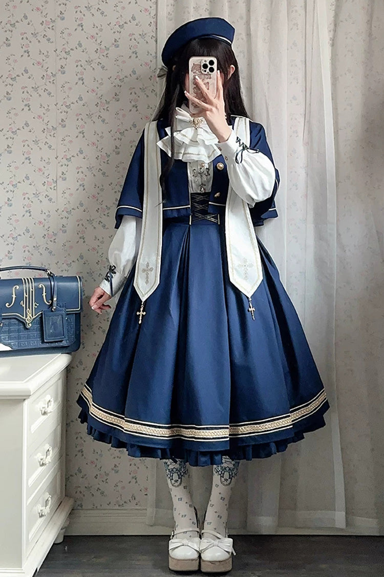 Classic Military Preppy Lace-Up Bustier Dress Set with Ruffles - Choir