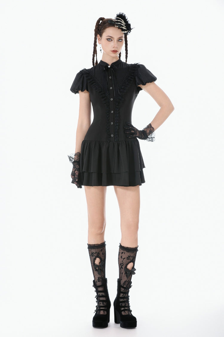Lolita Dress with Bow Trim and Lace-Up Front