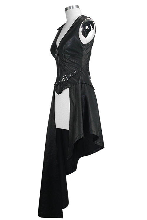 Asymmetric Sleeveless Punk Leather Dress