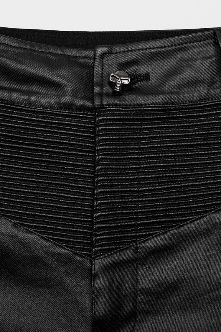Men's Punk Faux Leather Trousers with Zippers - Noir