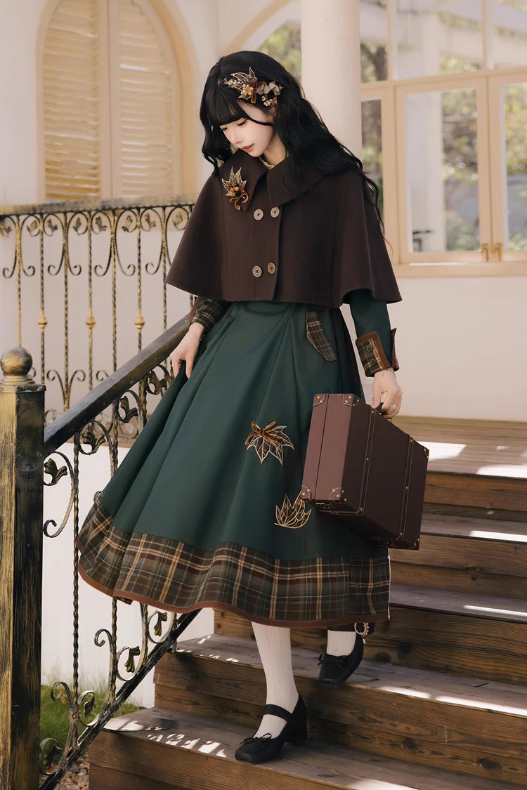 Emerald Autumn Chronicles Round Collar Long Sleeve Printed Embroidered Slim Sweet Lolita Gown