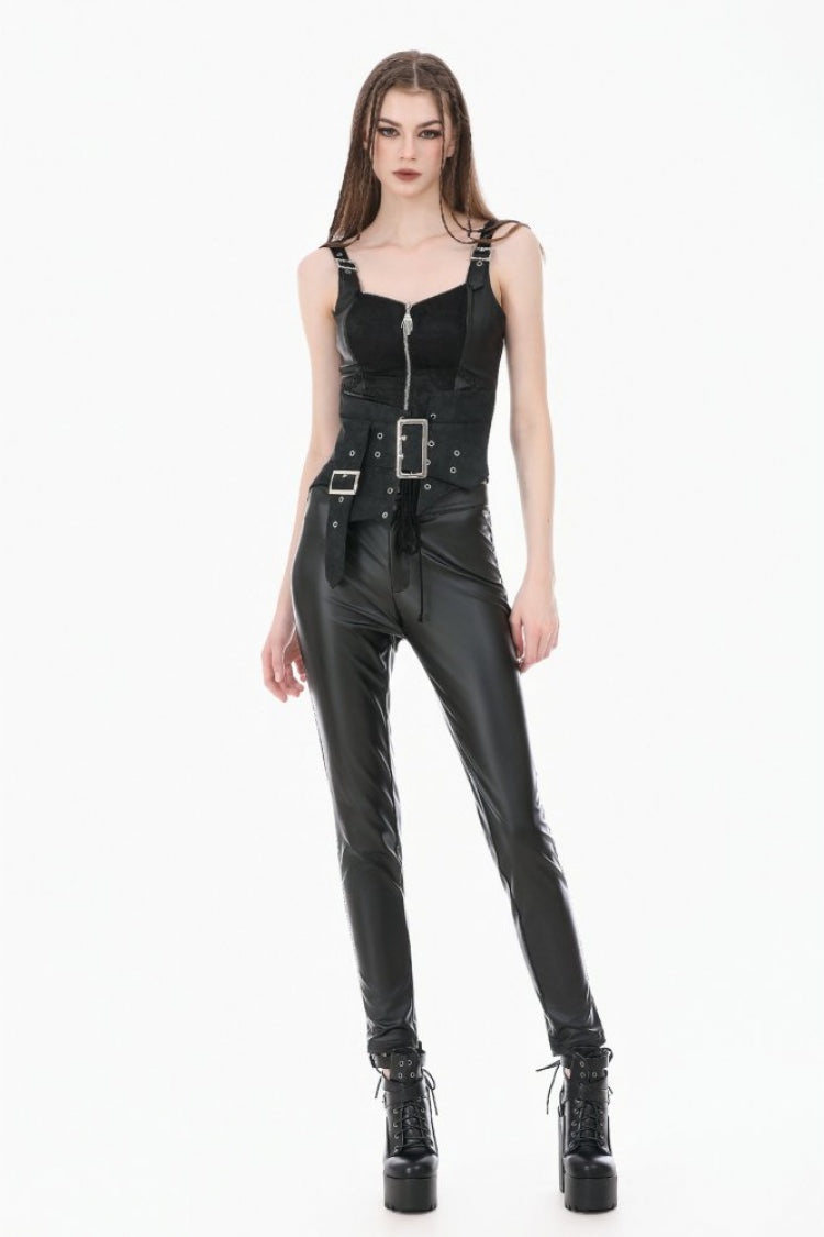 Washed Black Lace-Up Eyelet Punk Asymmetric Corset Waist Belt for Women