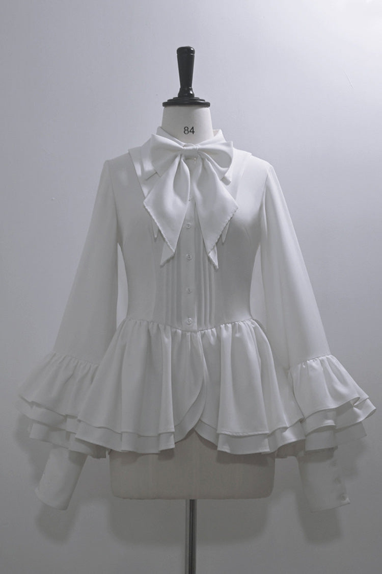 Lapel Collar Ruffled Bow Classic Prince Ouji Set - Ash
