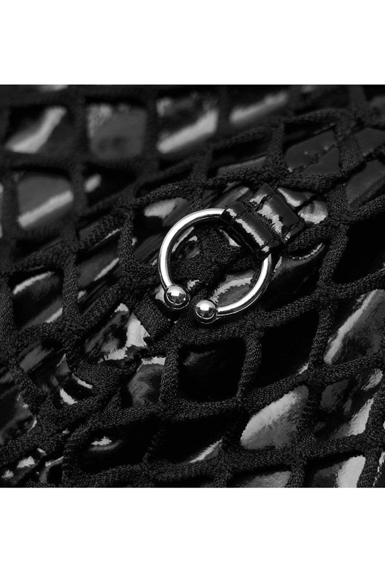 Punk Vest with Metal Buckle Straps, Mesh Splice & Press Glue Detail