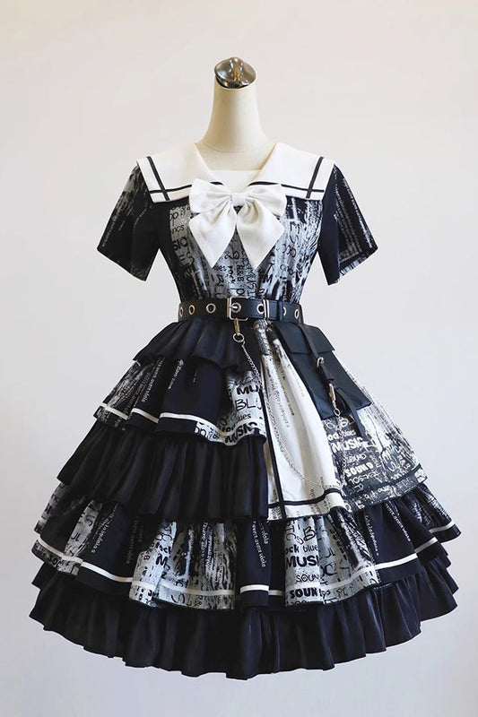 Asymmetric Punk Lolita Dress with Multi-Layered Ruffles