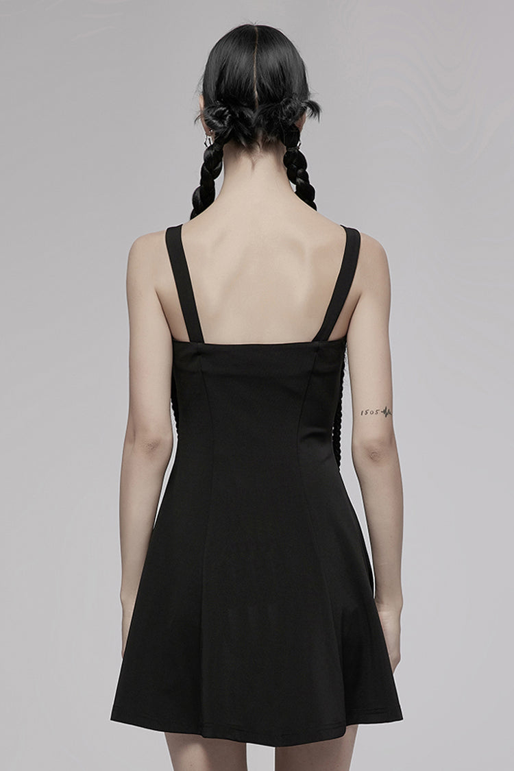 Punk Sleeveless Dress with Mesh and Buckle Details