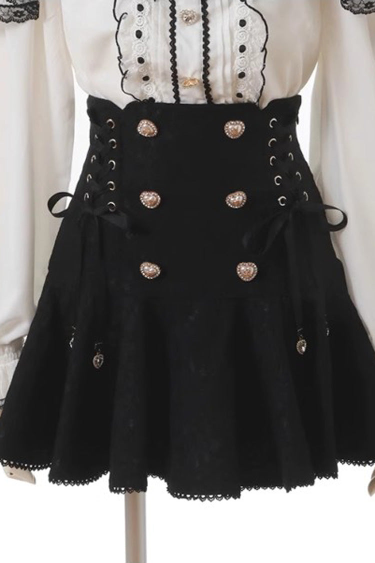 Sweet Jirai Kei Skirt with Bowknot, Lace-Up & Double-Breasted Detail