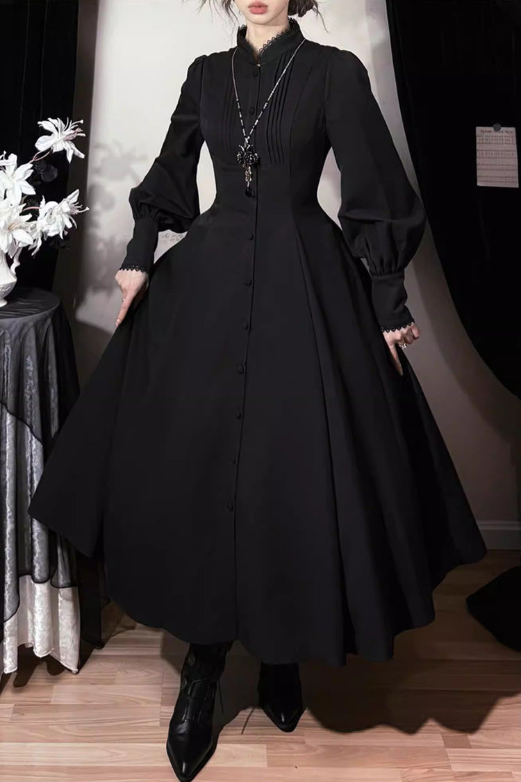Long Puff Sleeve Slim Gothic Elegant Dress - Astrea