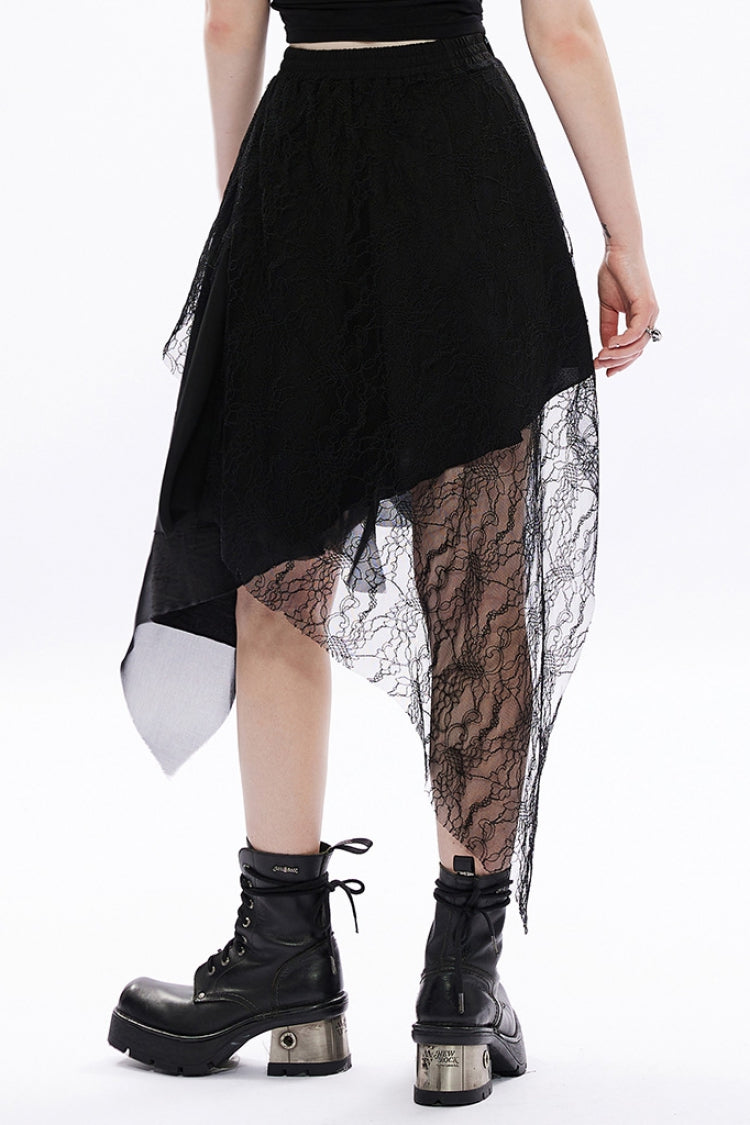 Gothic Skirt with Chiffon Irregular Hem and Lace Details