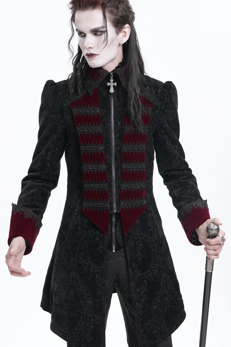Crimson Noir Crochet Lapel Collar Long-Sleeve Men's Gothic Jacket