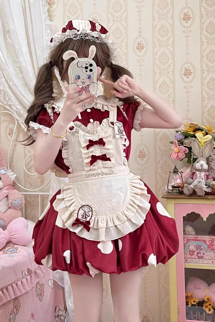 Crimson Sweet Lolita JSK with Mushroom Print and Bow Details