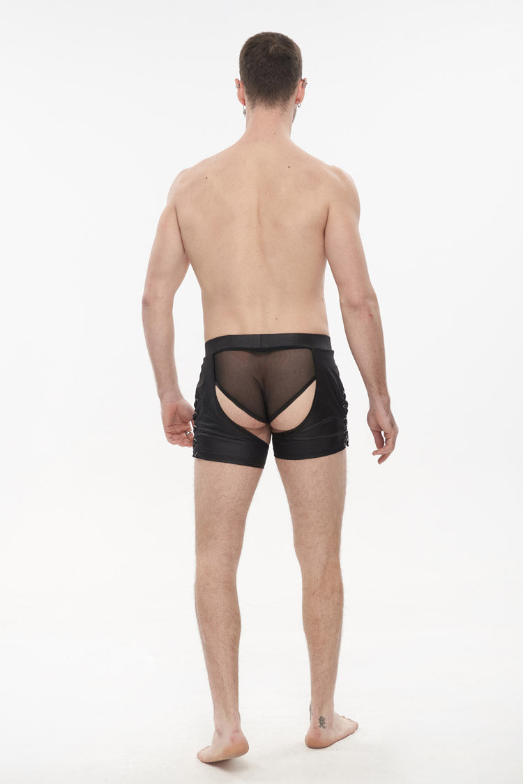 Men's Punk Shorts with Lace-Up Perspective & Slim Fit in Black Knit