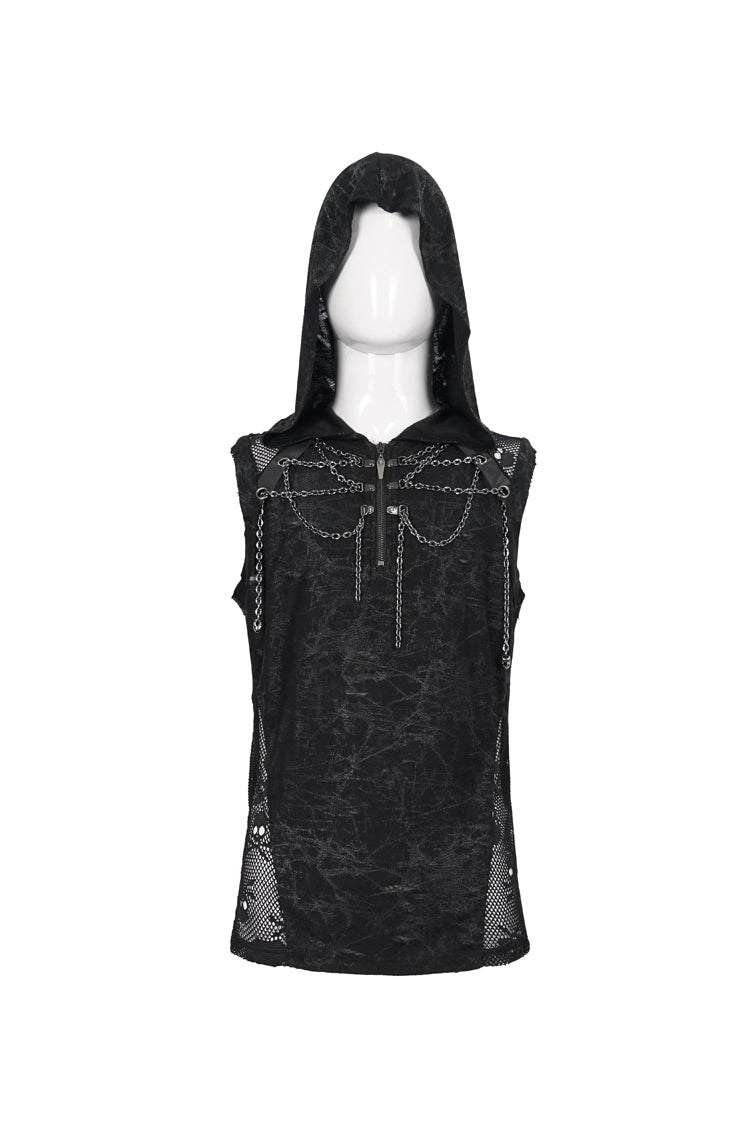 Gothic Cutout Skull Print Chain-Trim Tank for Men