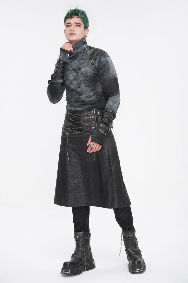 Chain-Adorned Multi-Buckle Skirt for Men - Gothic Edge