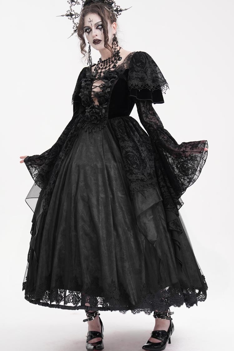 Women's Gothic Dress with Crochet Hanayome Lace and Long Sleeves