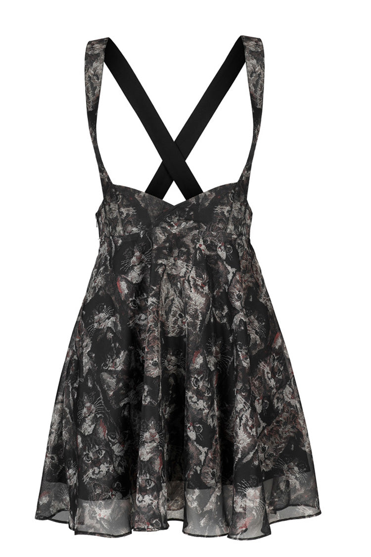 Gothic Skirt with Lace and Cat Print Suspender Design