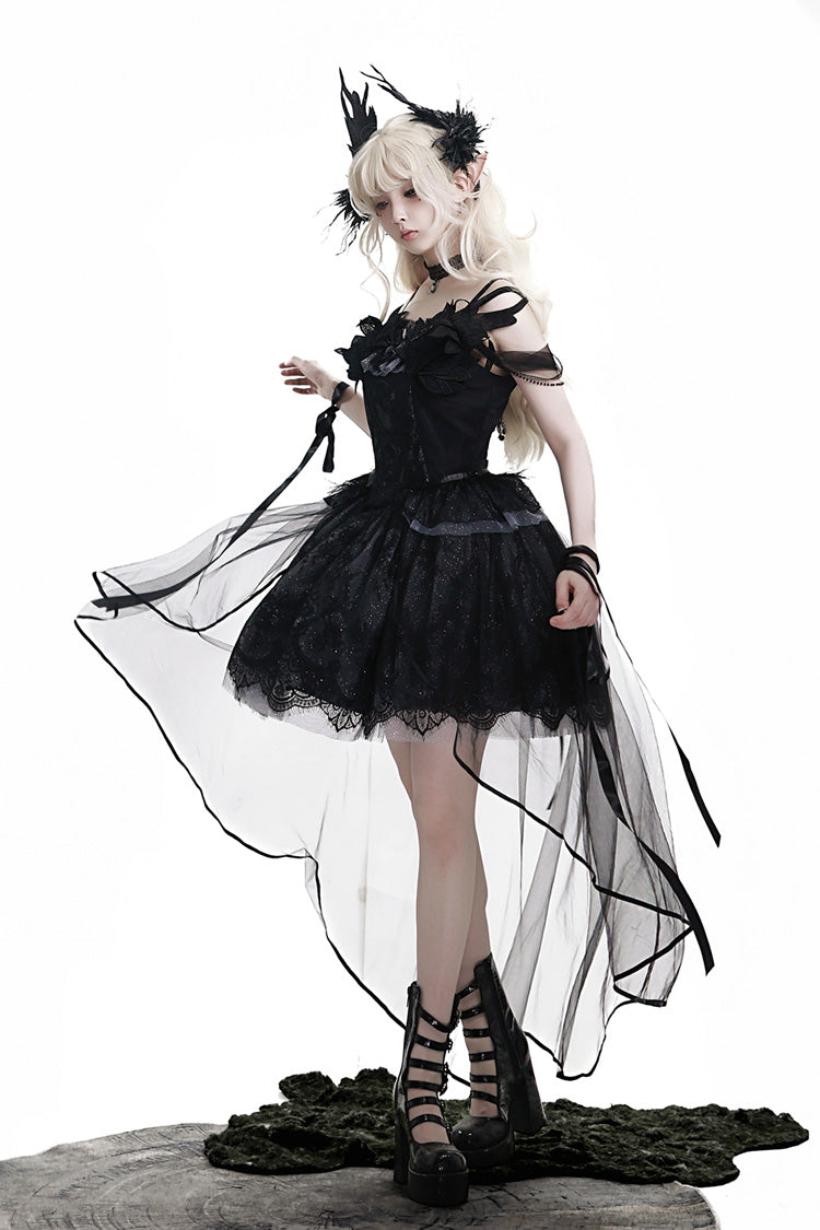 Ruffle Bowknot Ballet Lolita JSK Dress - Black Swan's Prayer