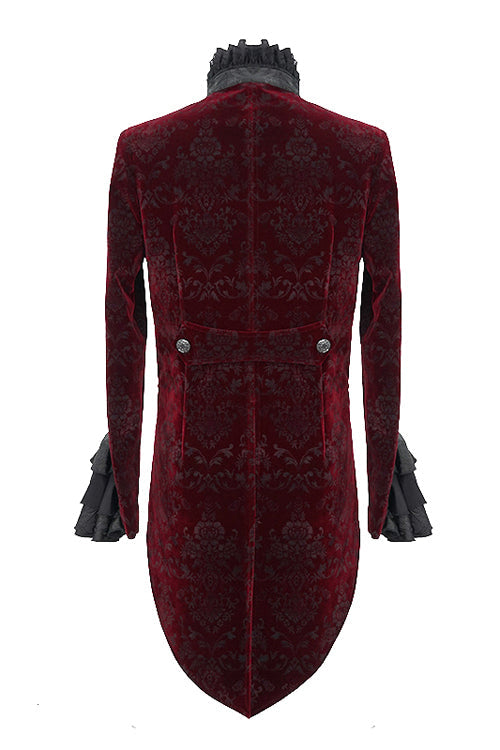 Lotus Leaf Corsage Collar Men's Red Gothic Swallowtail Coat