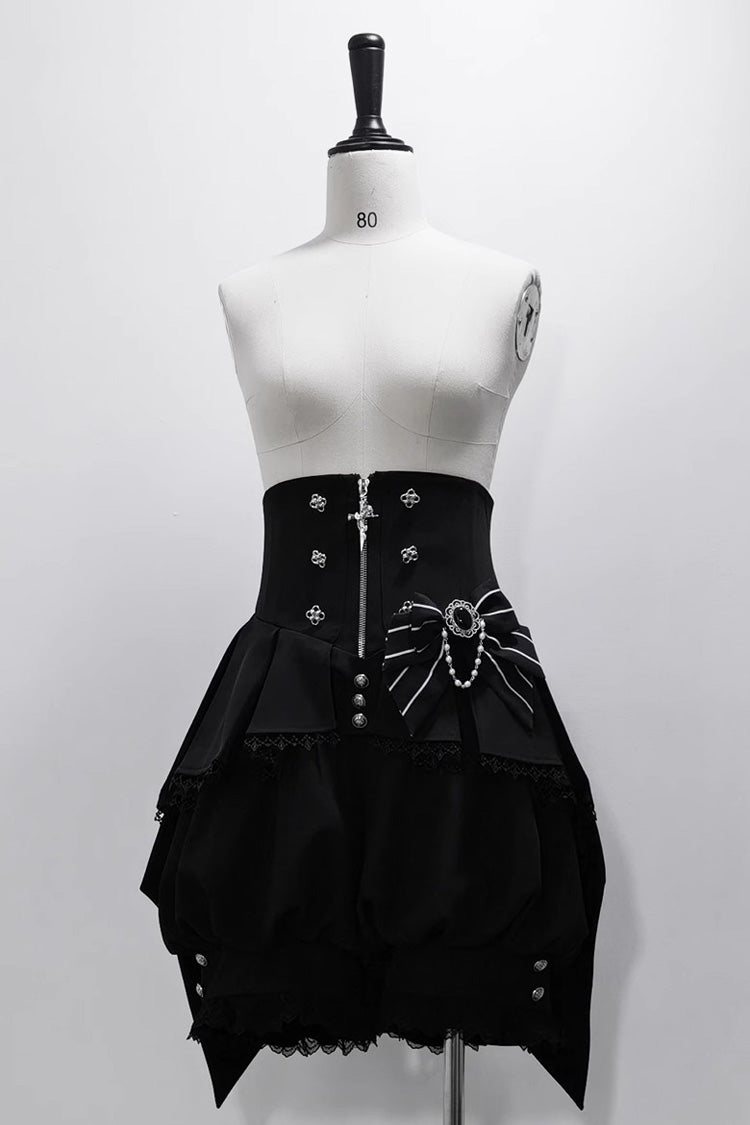Elegant Lolita Shorts with Stripe Print and Lace - Noir