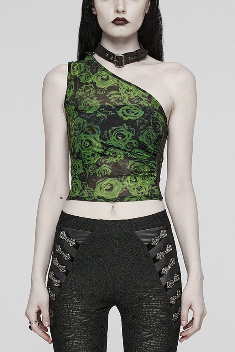 Women's Steampunk Halter Vest with Asymmetrical Off Shoulder, Sleeveless, Print in 2 Colors