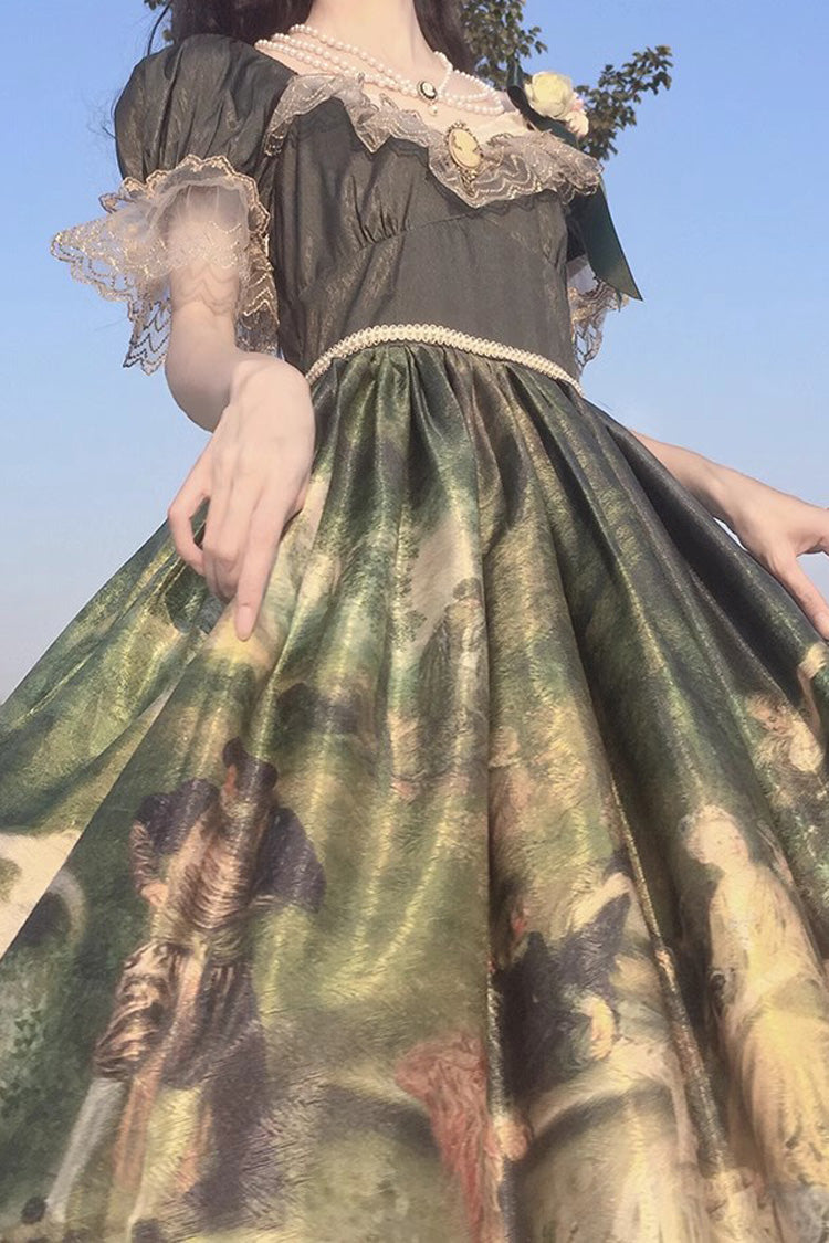 Emerald Short Sleeve Forest Dance Print Ruffle Elegant Sweet Lolita Dress