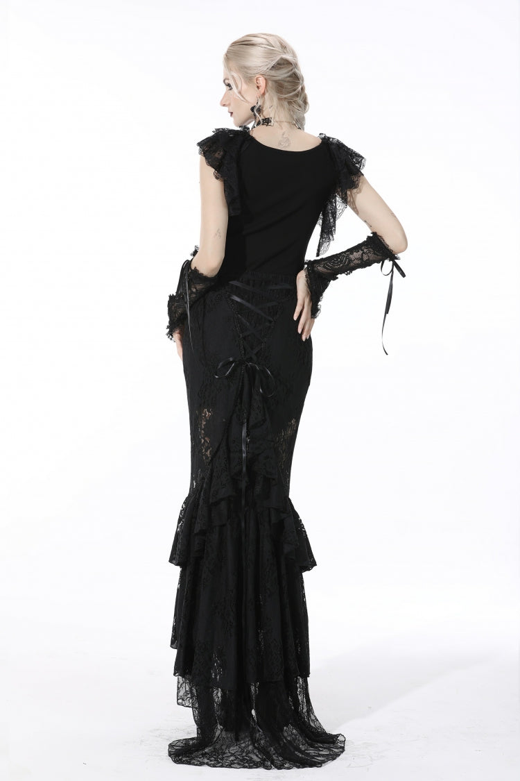 Midnight Lace-Trimmed Crop Top with Deep Plunge Neck