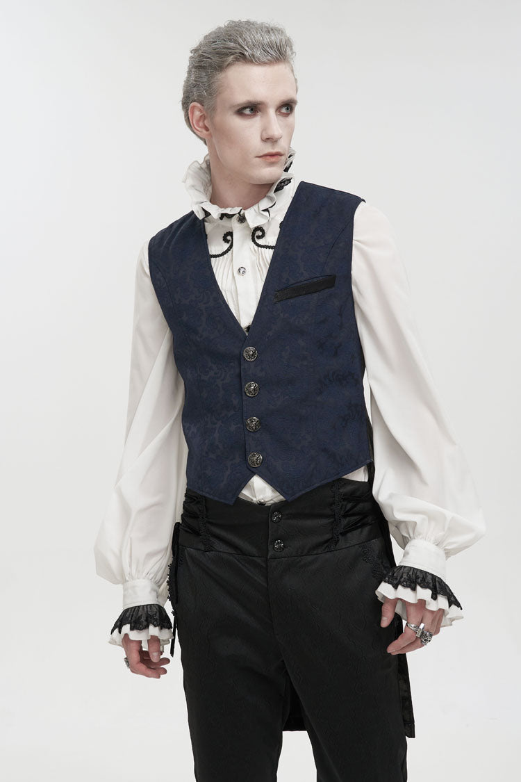 Azure Retro Non-Stretch Mid-Century Gothic Tuxedo Vest for Men