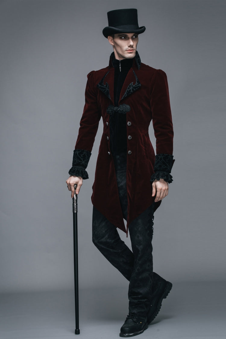 Crimson Formal Turn-Down Collar Swallowtail Gothic Coat