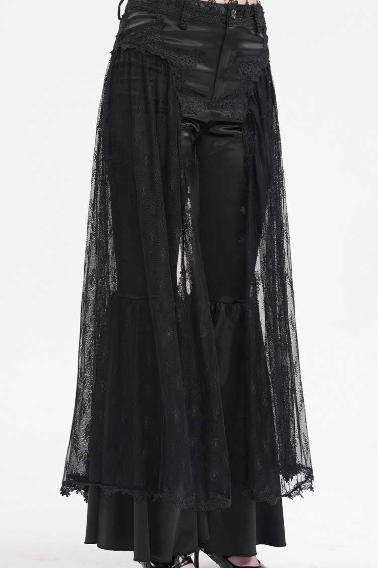 Women's Gothic Pants with Crochet Lace and Mesh Fabric