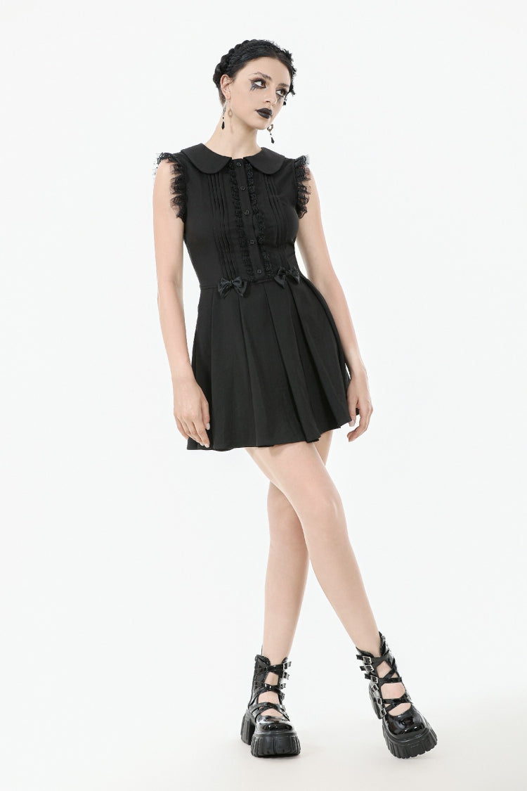 Peter Pan Collar Sleeveless Pleated Graduation Dress