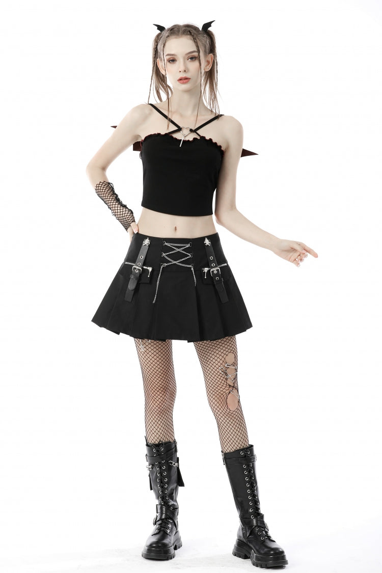 Women's Punk Rock Crop Top with Bat Wings, Backless Cut and Cross Lace-Up