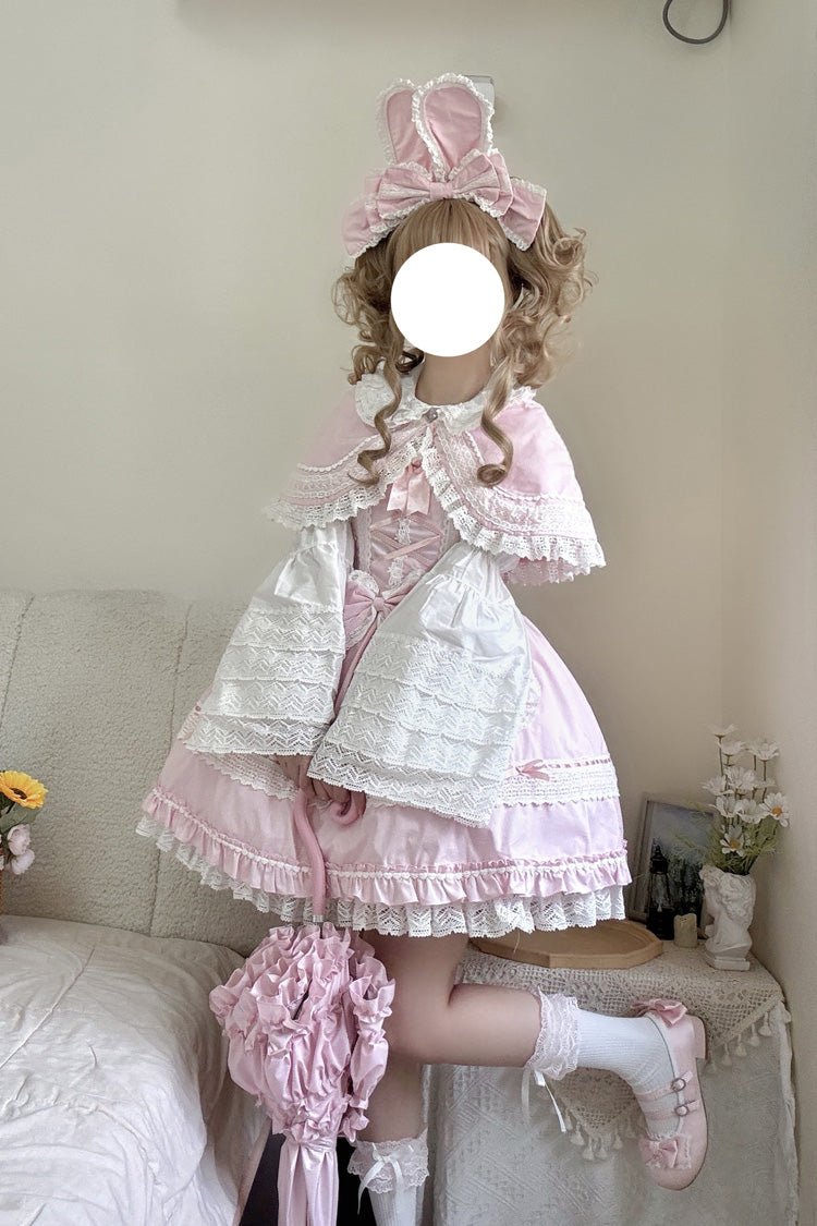 Bobo Bunny Doll Lace-Up JSK Dress with Ruffled Bow, Sweet Lolita Style