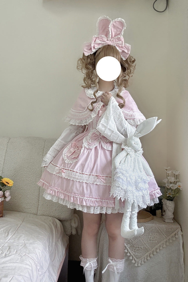 Bobo Bunny Doll Lace-Up JSK Dress with Ruffled Bow, Sweet Lolita Style