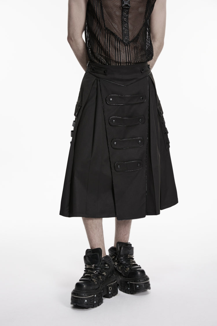 Punk Pleated Skirt with Studs and Pockets