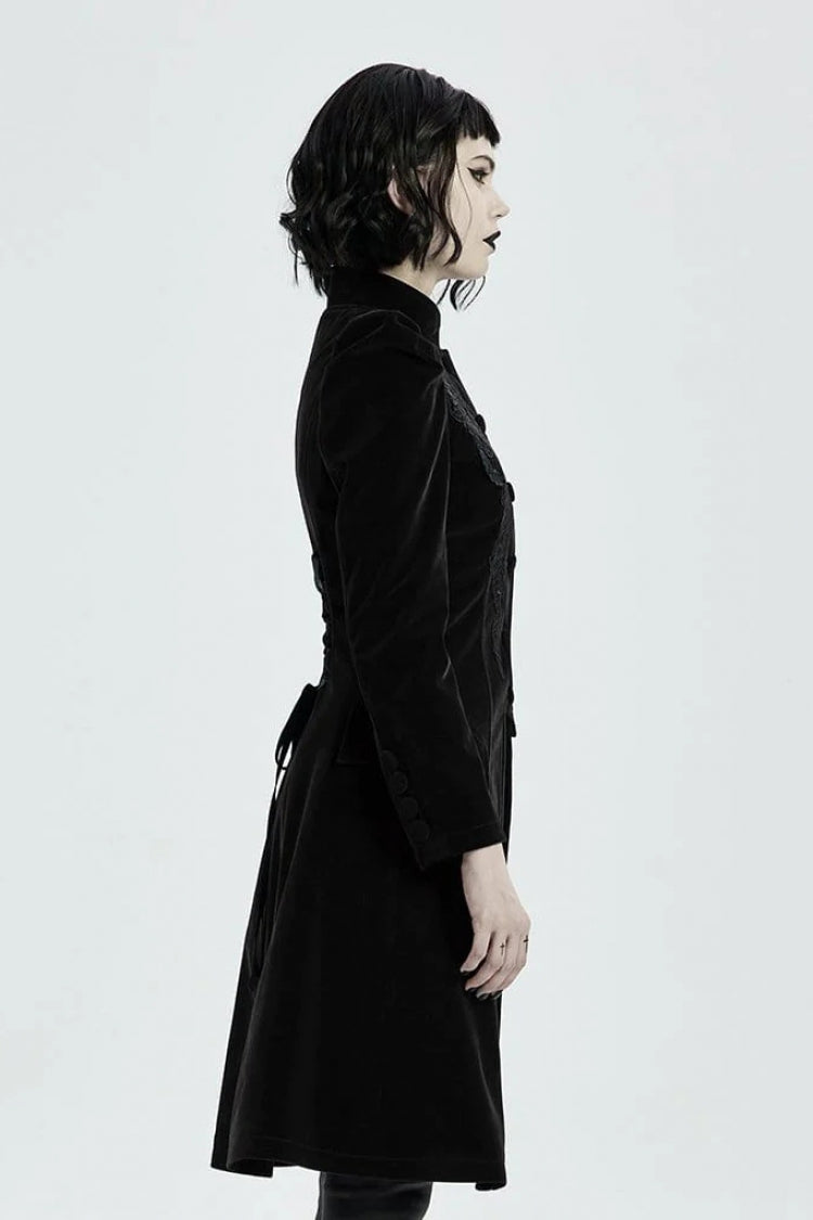 Victorian Floral Gothic Overcoat with Stand Collar and Long Sleeves