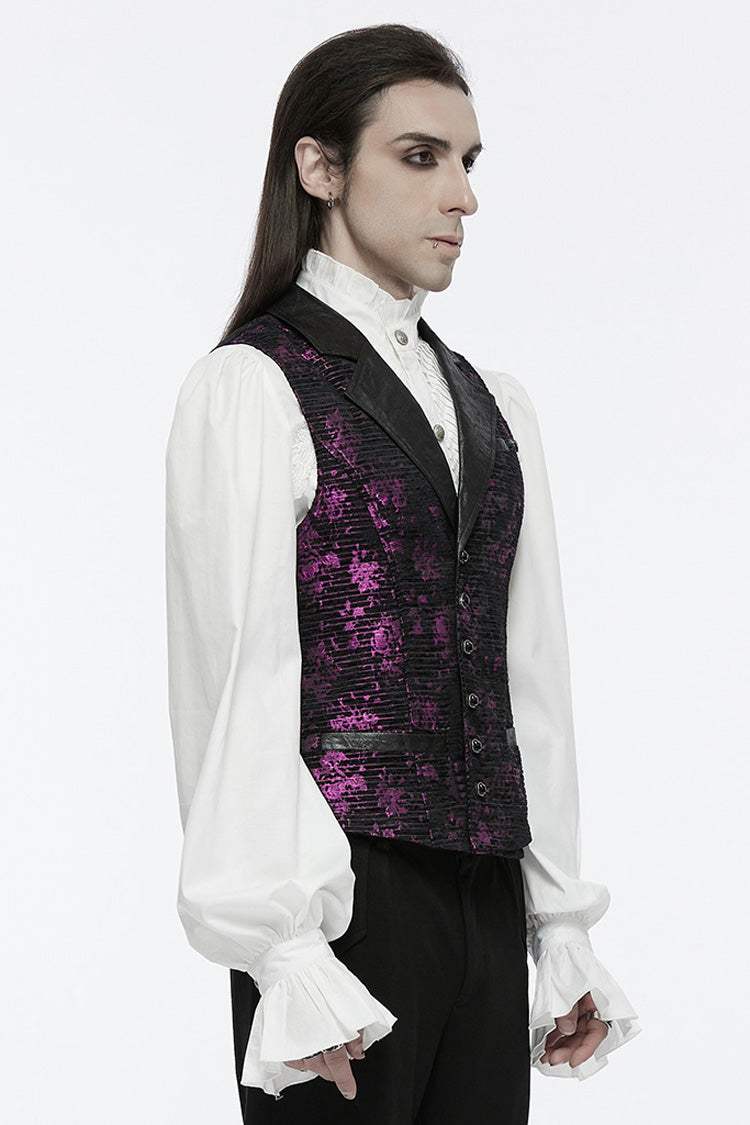 Violet V-Neck Sleeveless Skull Print Buckle Men's Gothic Waistcoat